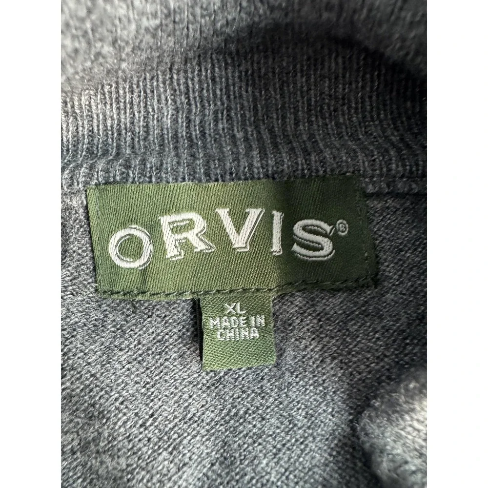 Orvis Sweater Mens XL Gray Cotton Silk Cashmere Quarter Zip Mock Neck Pullover‎